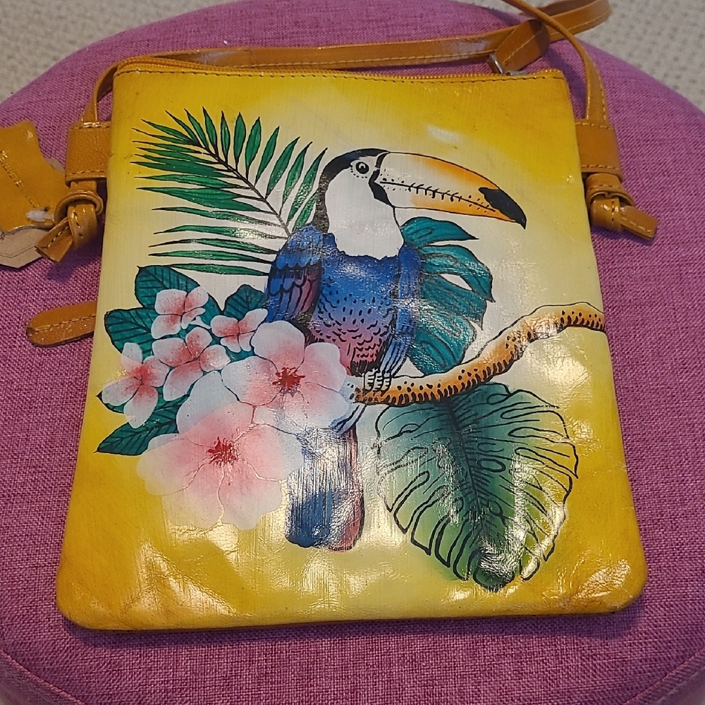 NWT Yellow Tropical Artist hand Painted Crossbody Bag